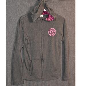 Gold's Gym Women's Small USA Made Full Zip Grey Pink Accent Hoodie Jacket
